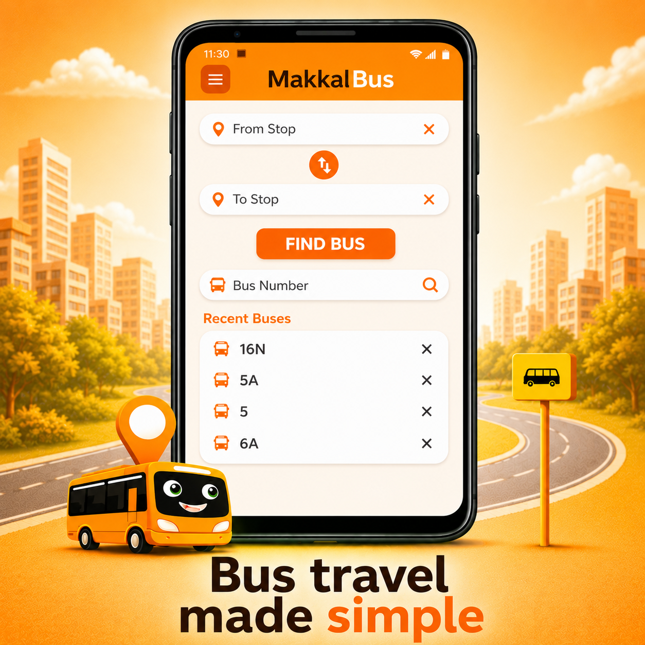 MakkalBus stop and bus number search